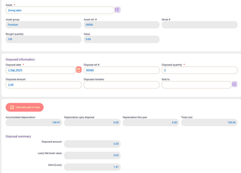Asset disposal entry