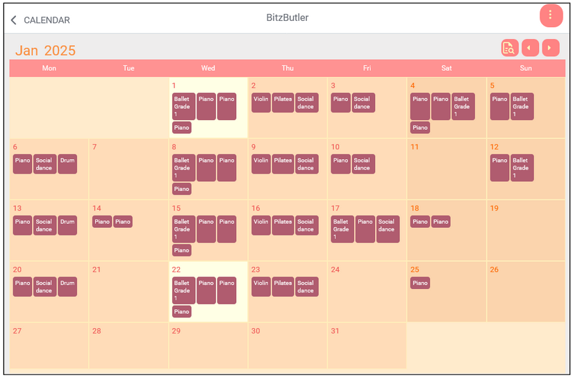 Schedule for the month