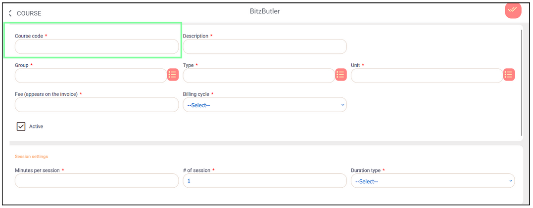 The recommended course code