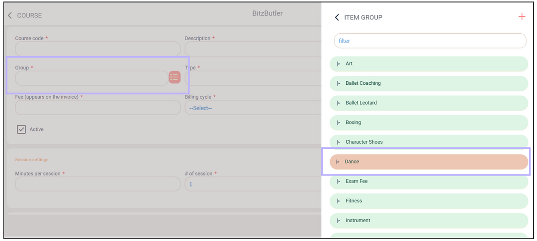 Select a group for the course
